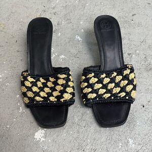 Tory Burch Straw kitten heel mules